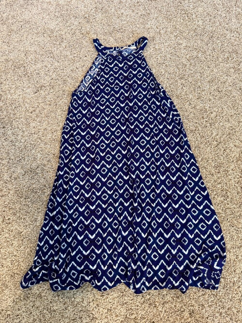 Blue and White Patterned Halter Dress